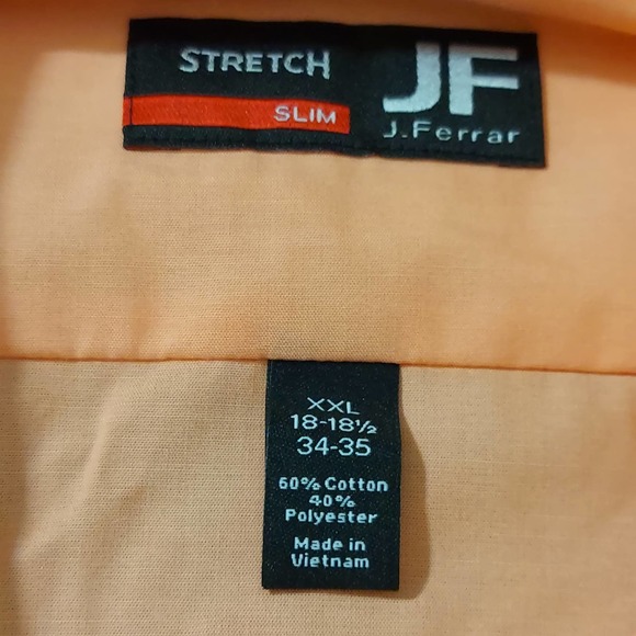 J. Ferrar Men's Size XXL Dress Shirt Long Sleeve Stretch Slim Button up Peach - Picture 3 of 4
